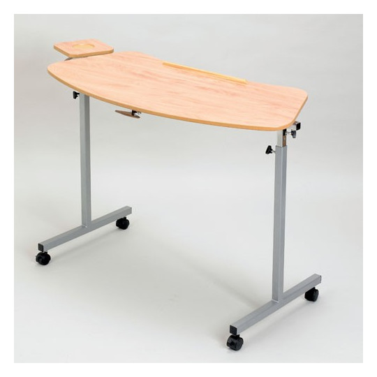 Table ergonomique incurvée inclinable à roulettes + tablette latérale