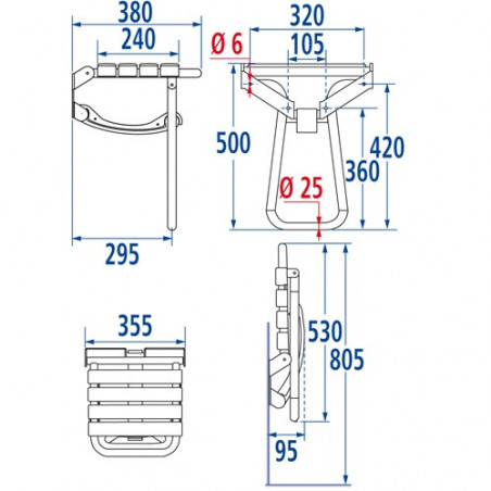 Siège de douche escamotable avec béquille automatique