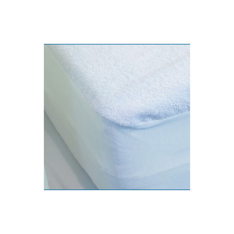 Protège matelas imperméable et respirant en bouclette éponge - Taille : 190 x 90 x 15 cm - Blanc - 190 x 90 x 15 cm