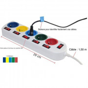 Bloc multiprise rallonge multicolore