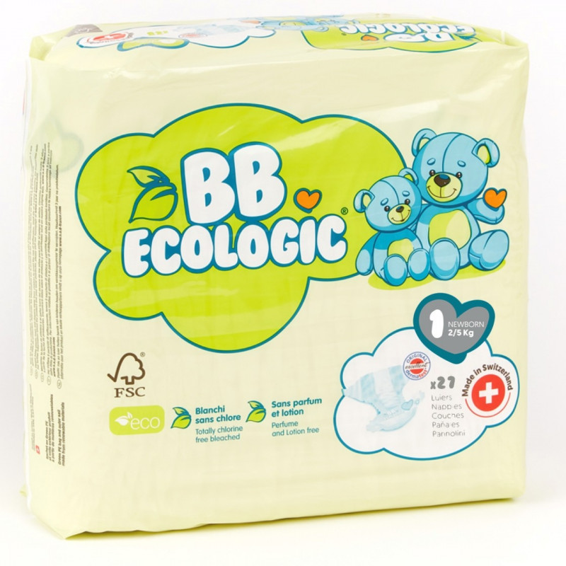 Couches Ecologiques pour Bébé - Taille 1 - 2/5 kg - Tous ergo