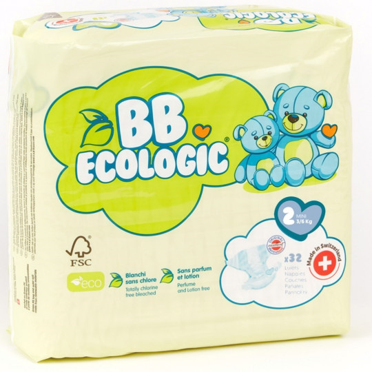 Couches Ecologiques pour Bébé - Taille 2 - 3/6 kg - Tous ergo