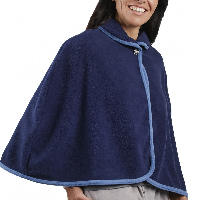 Poncho Polaire Femme Blanc à Capuche