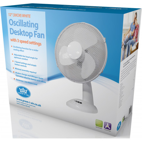 Ventilateur de Bureau Camping Table - 3 Vitesses - Oscillant 120º - Angle  Ajustable: 30º - Diamètre 30 cm 35 Watts Noir Bleu