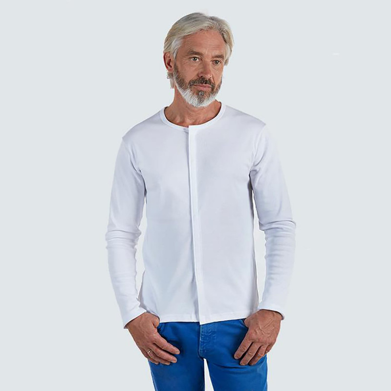 T-shirt Fermeture Éclair Manches Longues Coton Pour Homme, Haut De