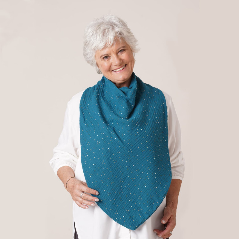 Foulard de table élégant avec fixation à aimant ForEstime - Bleu canard pois dorés