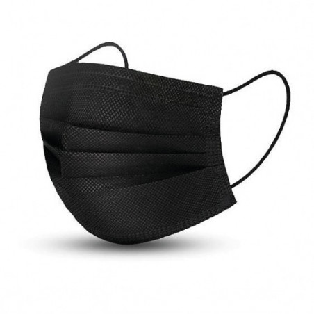 Masque médical 3 plis jetable Noir Type IIR à élastiques (Lot de 50)