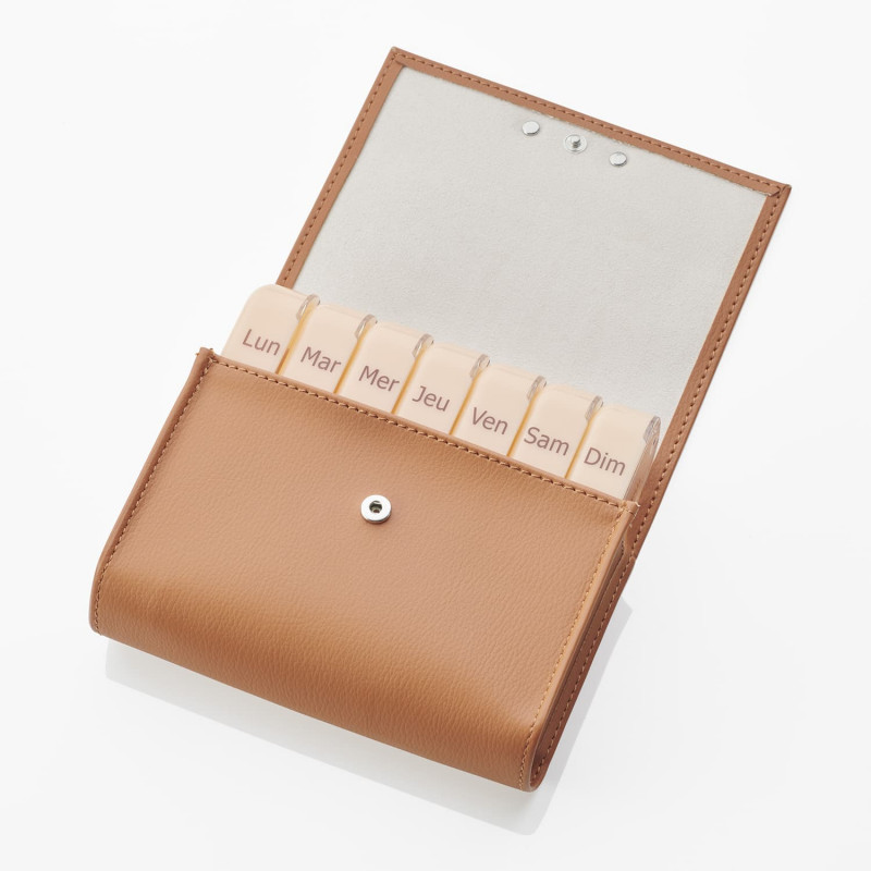 Pilulier élégant hebdomadaire grande taille Pilbox - Fauve