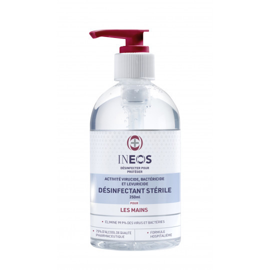 Gel désinfectant hydroalcoolique avec pompe INEOS - 250 ml