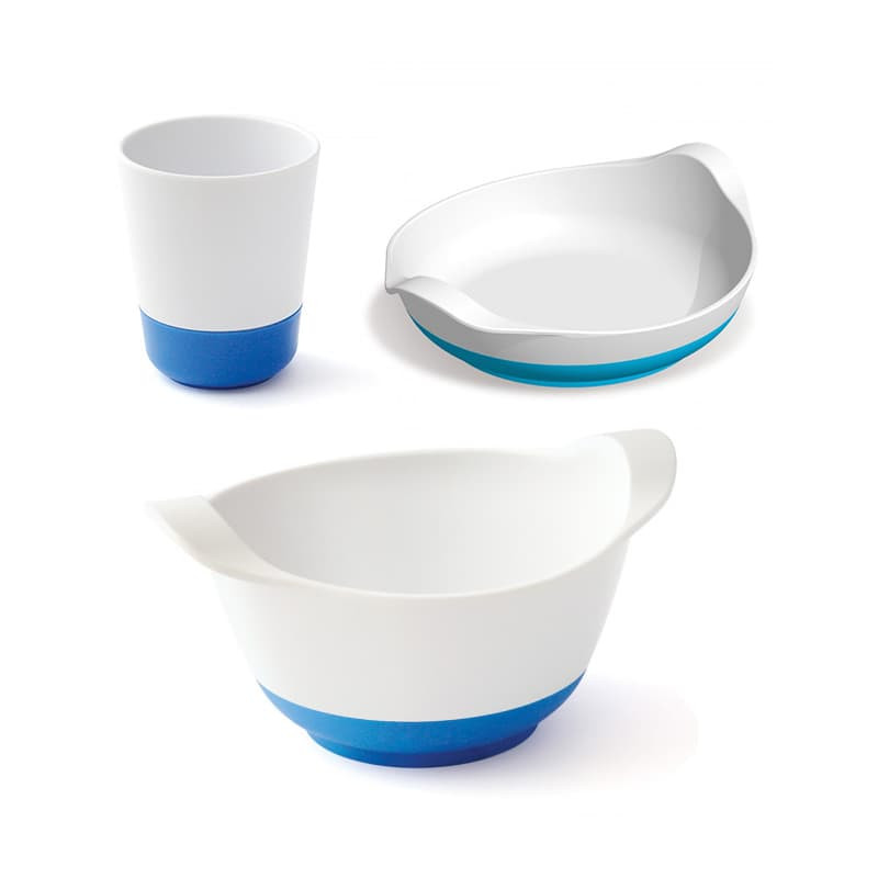 Assiette + Bol + Verre antidérapants Bleu