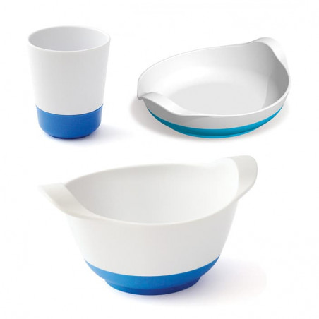 Assiette + Bol + Verre antidérapants Bleu