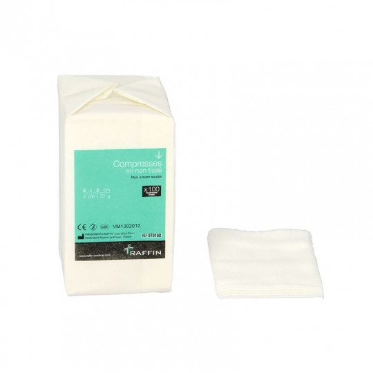 Compresse non tissée - non stérile - 5 x 5 cm - lot de 100 - Raffin
