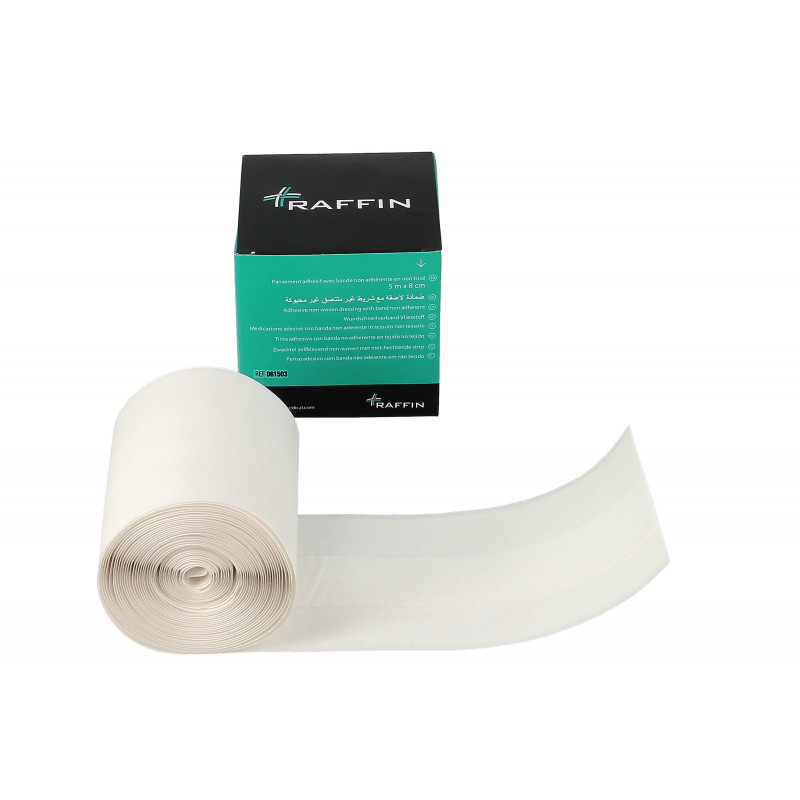 Pansement adhésif avec bande non adhérente - non tissé - 8 cm x 5 m - à l'unité - Blanc