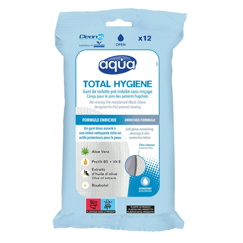 Gants de toilette pré-imbibés Aqua Total Hygiène - Tous Ergo