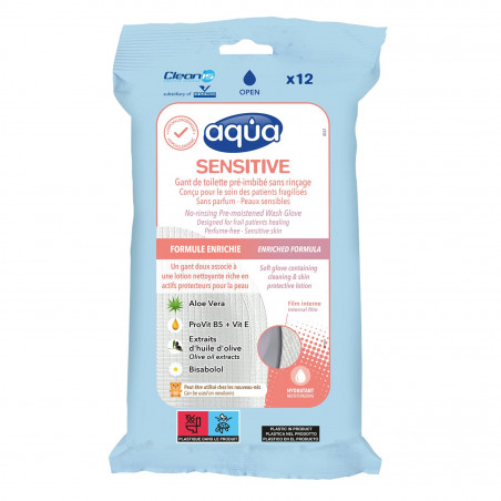 Gants de toilette pré-imbibés Aqua Sensitive