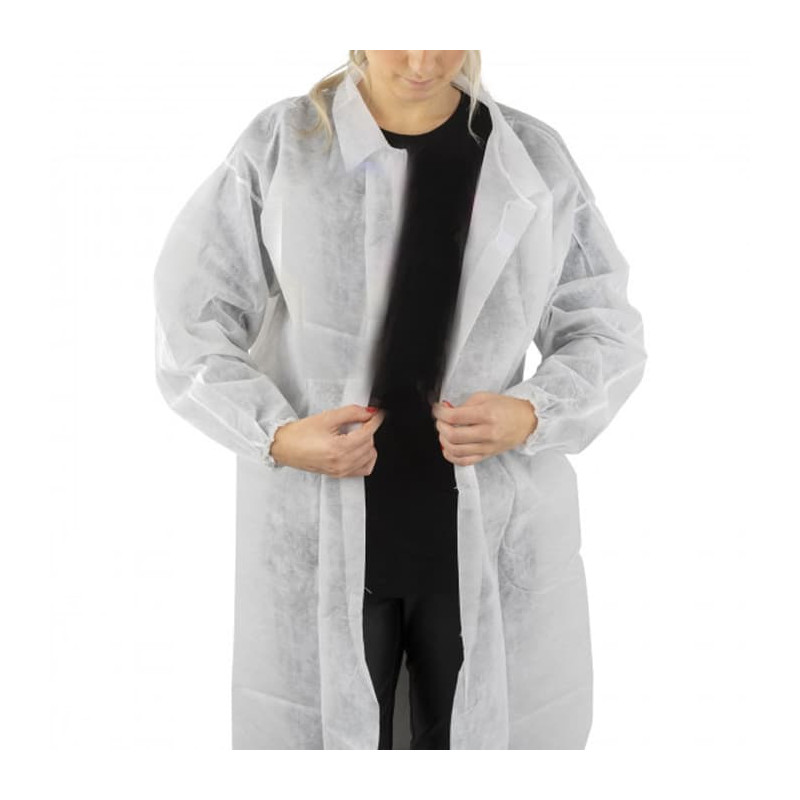 Blouse visiteur - surblouse non tissé PPSB blanc sans poche - fermeture velcro - 4 tailles - lot de 5 pièces - Taille : L - Blanc - L
