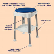 Tabouret de douche pivotant avec plateau