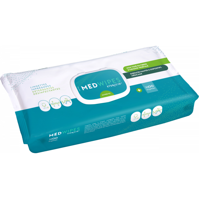 100 Lingettes désinfectantes biodégradables sans alcool MEDWIPES - Blanc - 20 cm