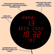 Horloge calendrier LED parlante avec température