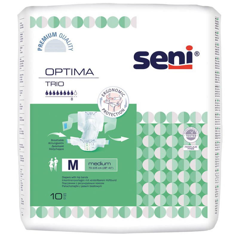 6 paquets - Changes complets SENI OPTIMA TRIO - Nuit - M - 60 unités