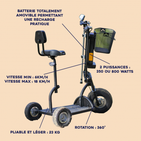 Trotinette électrique 3 roues avec batterie en lithium pour les