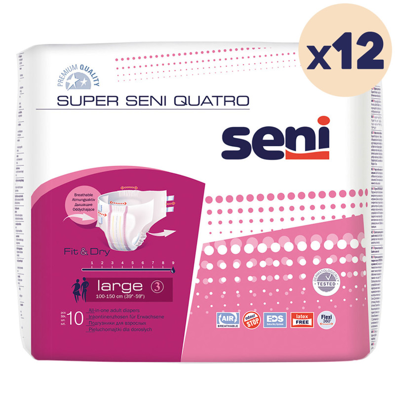 12 paquets - Changes complets SENI QUATRO - Nuit - L - 120 unités