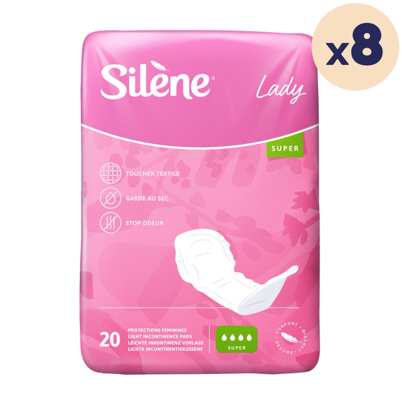 8 paquets - Couches adultes féminines Lady Confort Super Silène - 160 unités