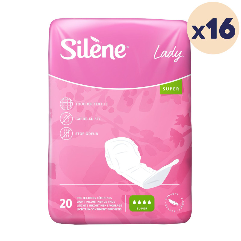 16 paquets - Couches adultes féminines Lady Confort Super Silène - 320 unités