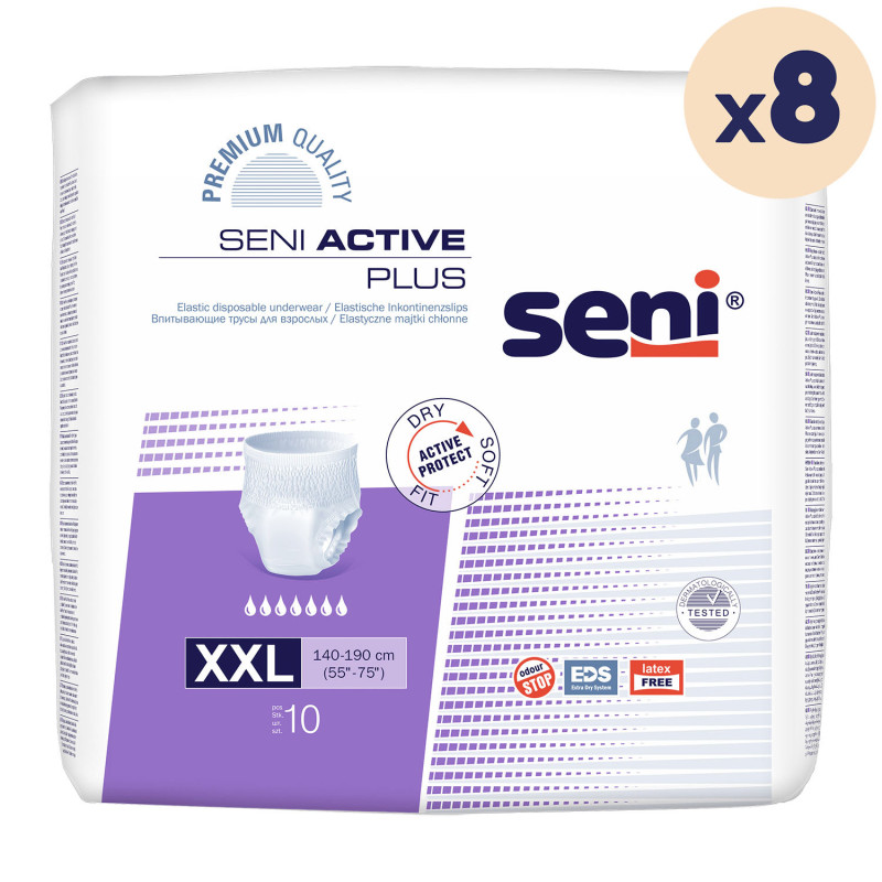 8 paquets - Pants SENI ACTIVE PLUS - XXL - 80 unités