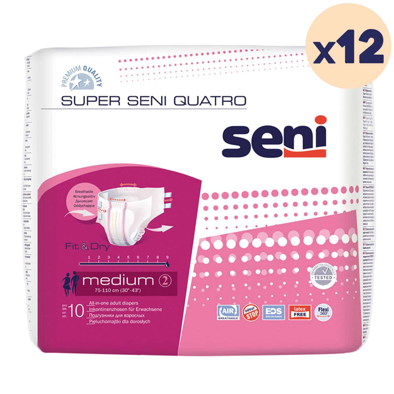 12 paquets - Changes complets SENI QUATRO - Nuit - M - 120 unités