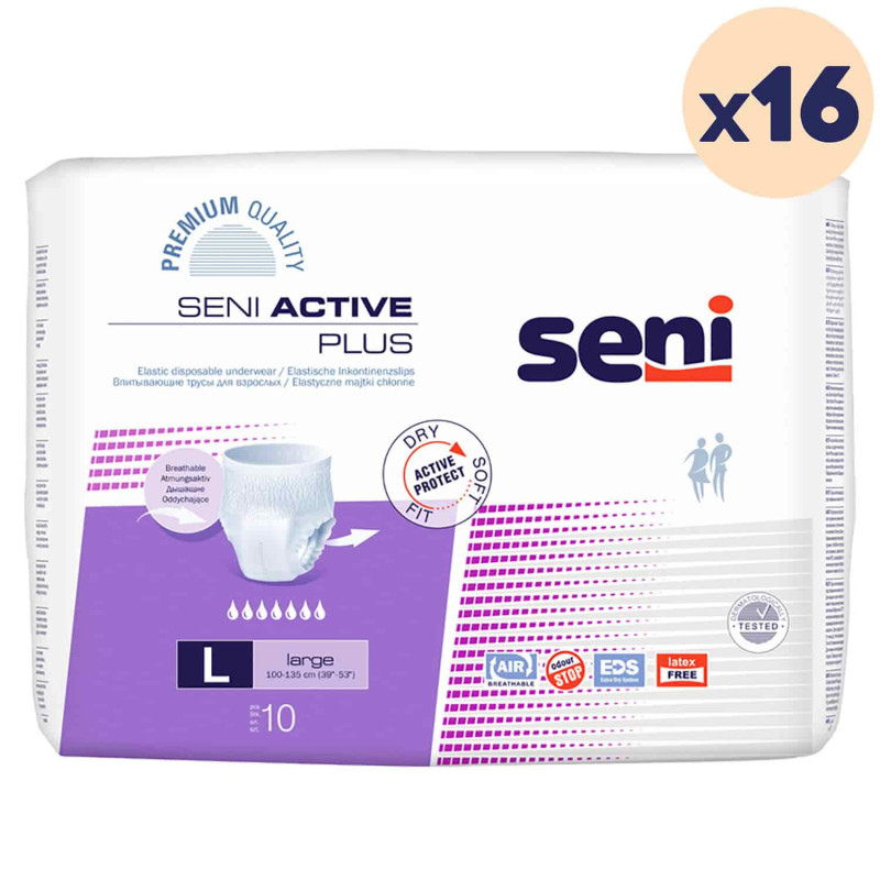 16 paquets - Pants SENI ACTIVE PLUS - NUIT - L - 160 unités