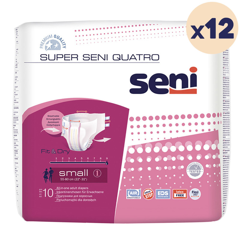 12 paquets - Changes complets SENI QUATRO - Nuit - S - 120 unités