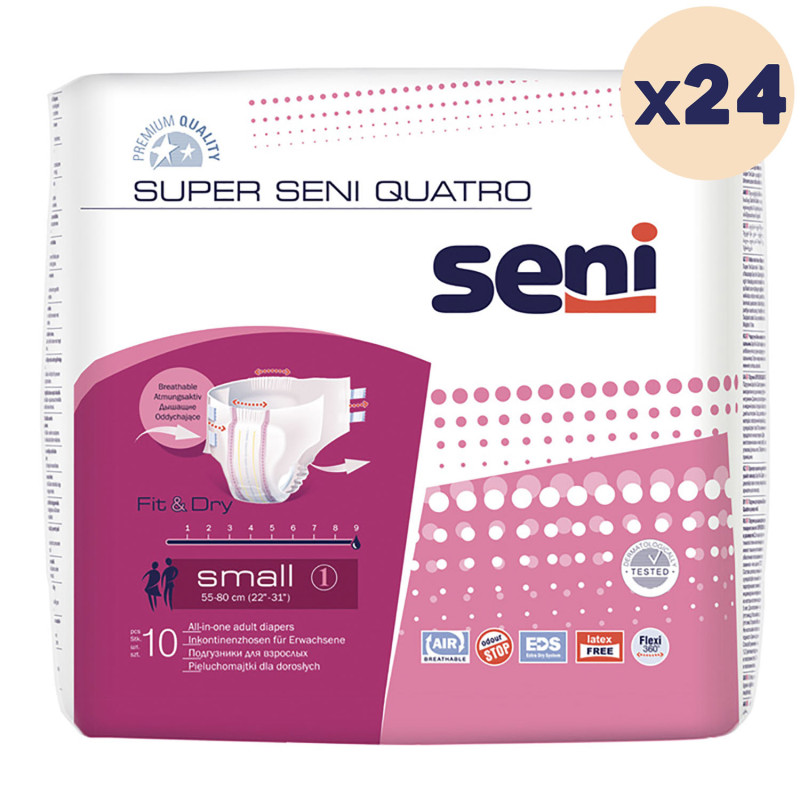 24 paquets - Changes complets SENI QUATRO - Nuit - S - 240 unités