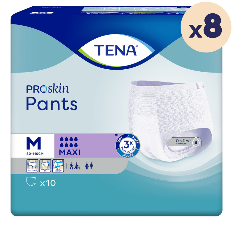 8 paquets - TENA Pants ProSkin Maxi Medium - 80 unités