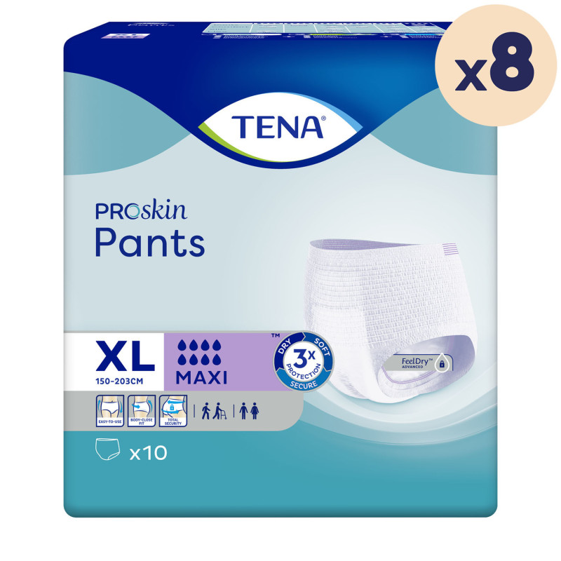8 paquets - TENA Pants ProSkin Maxi Extra Large - 80 unités