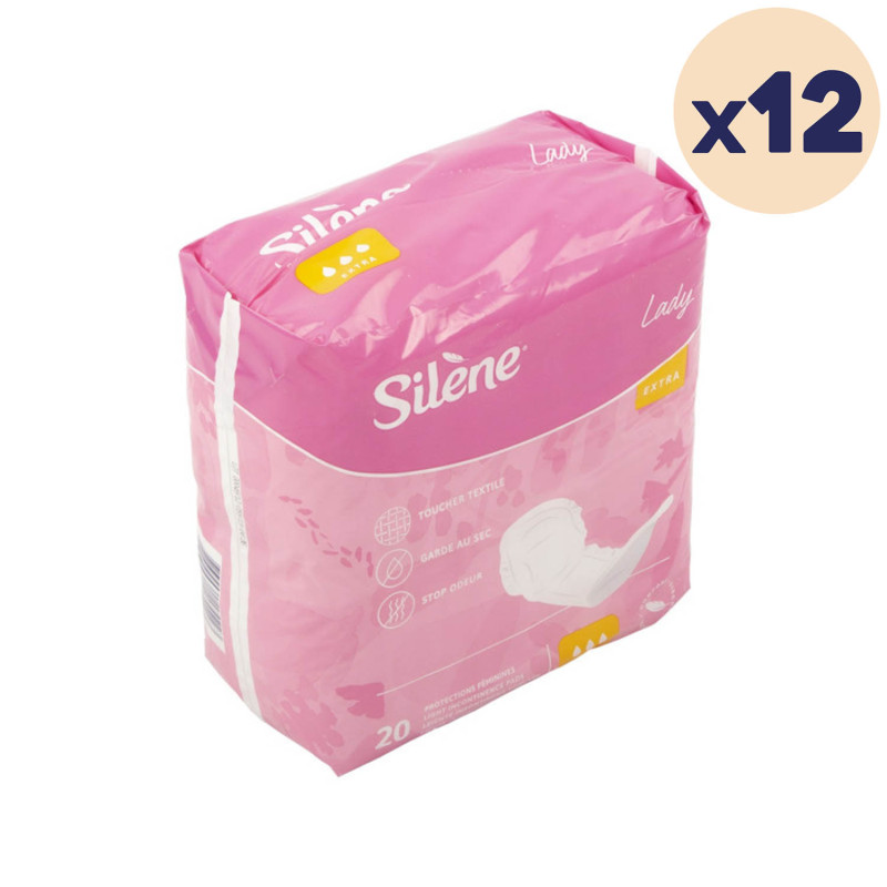 12 paquets - Couches adultes féminines Lady Confort Extra Silène - 240 unités