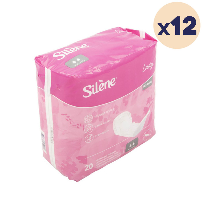12 paquets - Couches adultes féminines Lady Confort Normal Silène - 240 unités