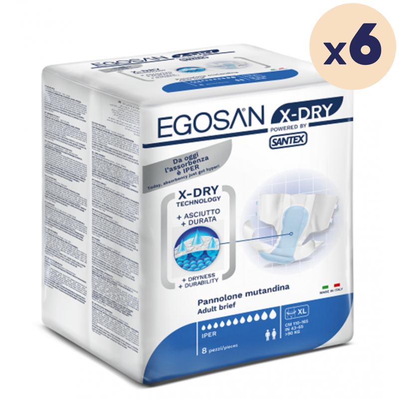 6 paquets - Change complet Slip X-Dry XL Egosan - 48 unités