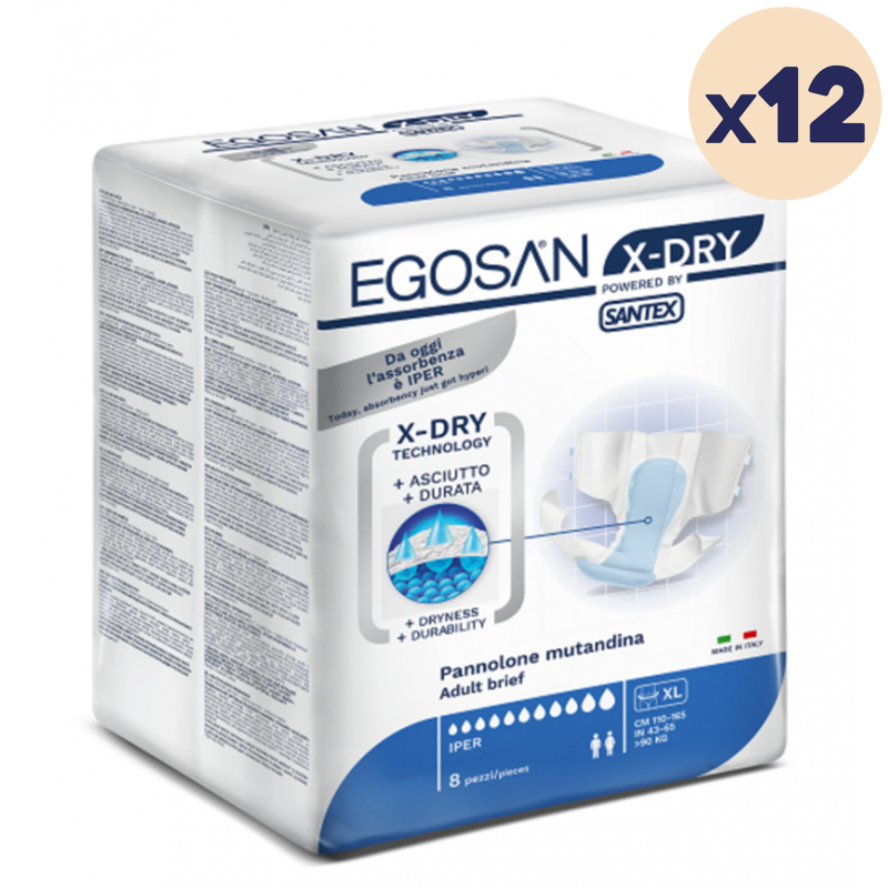 12 paquets - Change complet Slip X-Dry XL Egosan - 96 unités