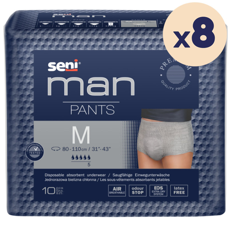 8 paquets - SLIP ABSORBANT MAN PANTS M SENI - 80 unités