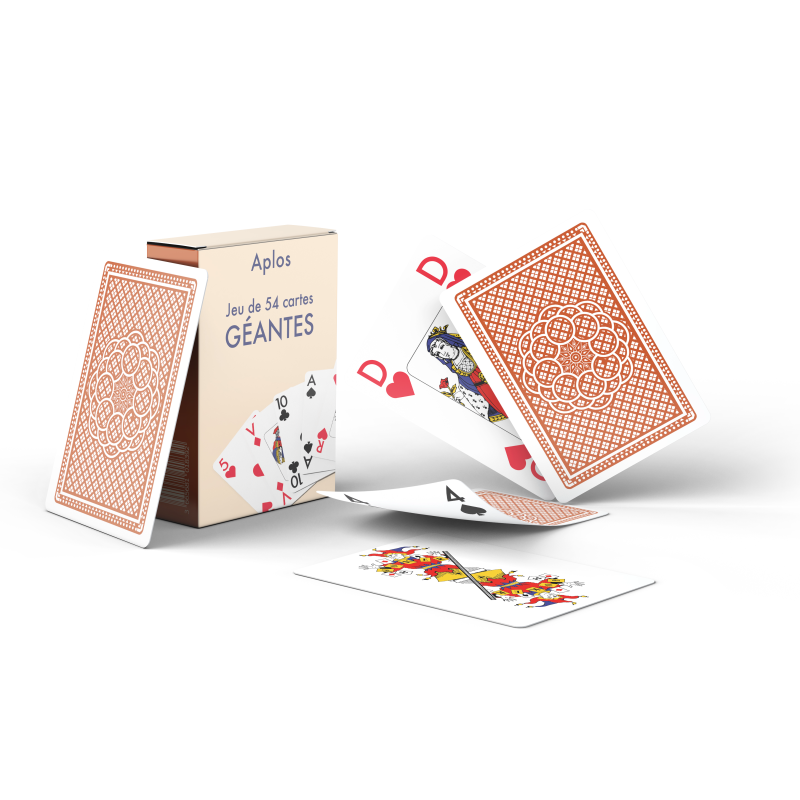 Jeux de 54 cartes géantes à gros caractères français - 12 cm