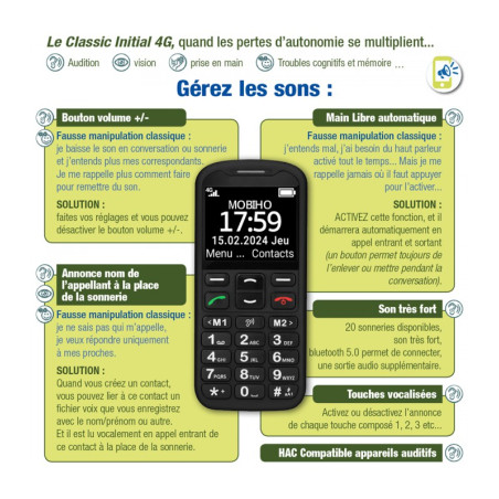 Téléphone portable classic initial 4G Mobiho