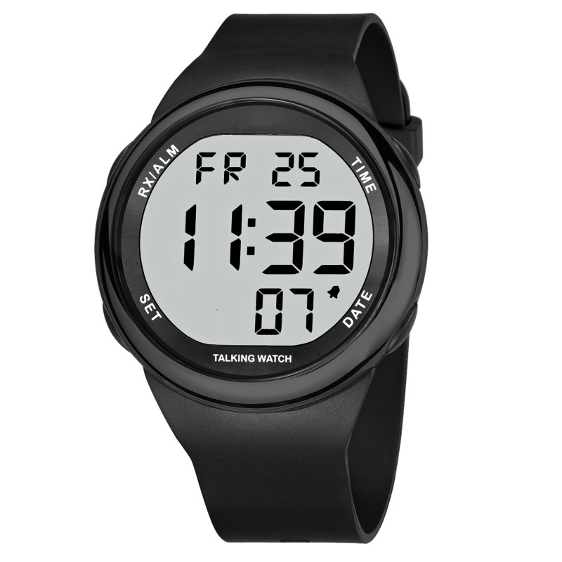 Montre parlante mixte pour malvoyant avec date et alarme - Noir