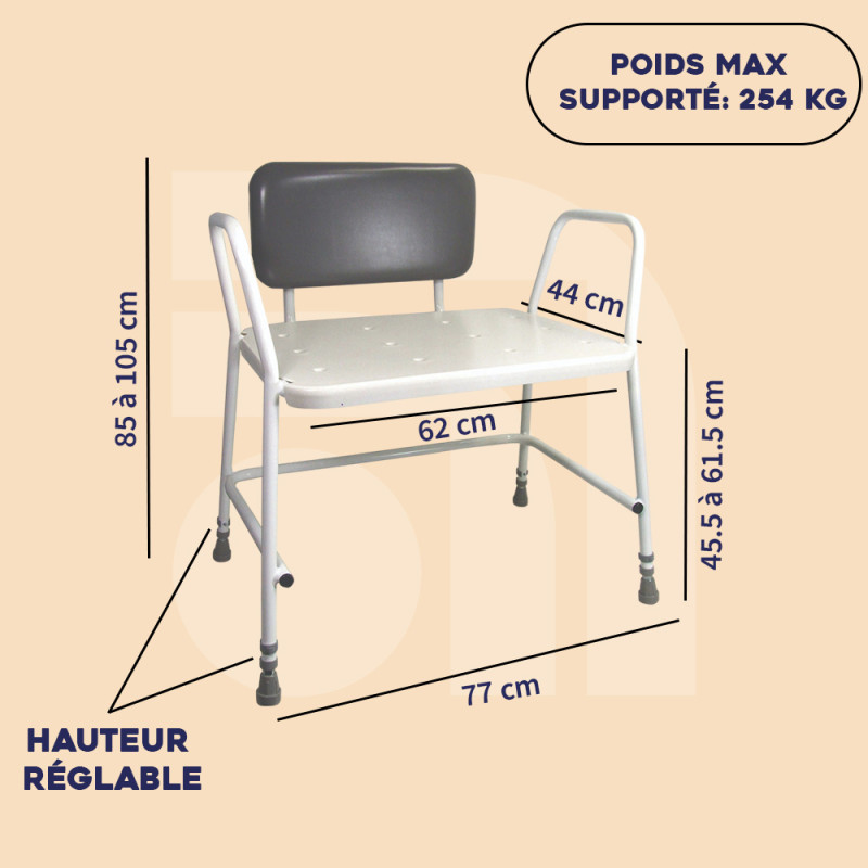 Siège De Douche Réglable En Hauteur AREBOS - Chaise De Douche Avec Poignées, Blanc - Neuf
