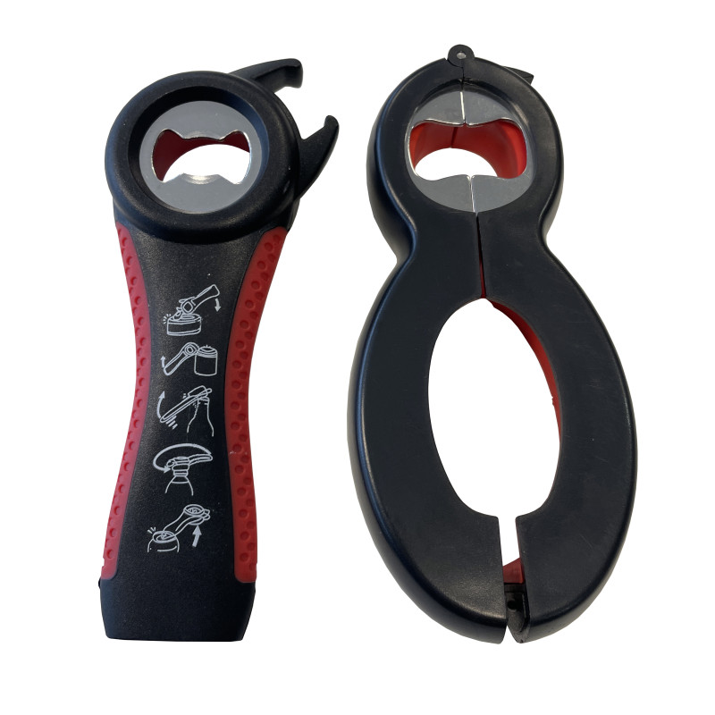 Pack d'ouvre bocal et décapsuleur 6en1 - Rouge / Noir