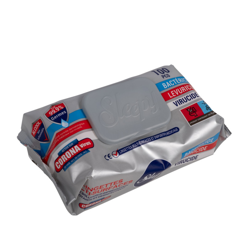 100 Lingettes désinfectantes et nettoyantes - Blanc - 20 cm