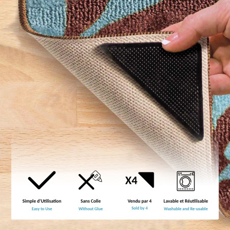 Coins antidérapants pour tapis - lot de 8