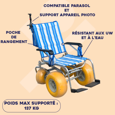 Fauteuil roulant de plage tout terrain PMR