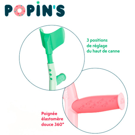 Canne anglaise enfant avec appui bras réglable Popin's (vendue à l'unité)