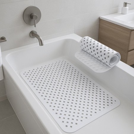 Tapis de bain antidérapant rectangulaire à ventouses perforé